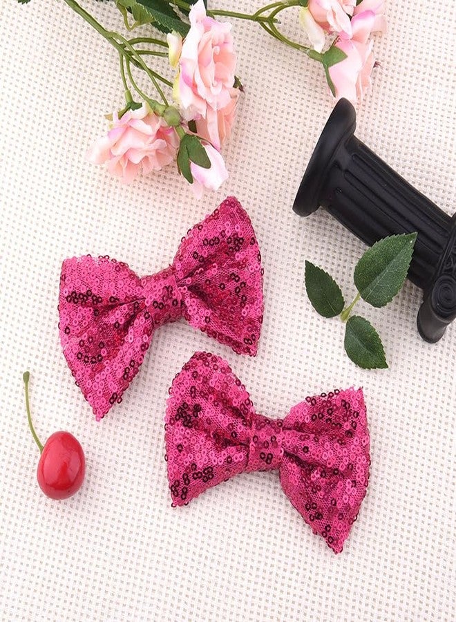 Sisadodo Glitter Bow Clips for Toddler Girls Sparkling Pink Christmas Hair Bows for Thin Thick Hair Accessories for Baby Girl Bling Sequin Bow HairClip for Girls Glitter Bowknot Barrettes Hairpins 2 PCS - Image 3